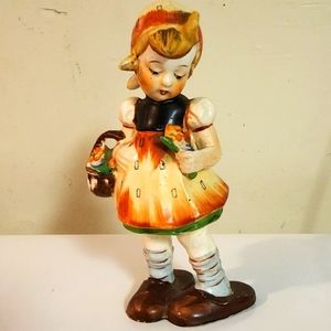 Vintage Hand Paint Girl with Basket Figurine